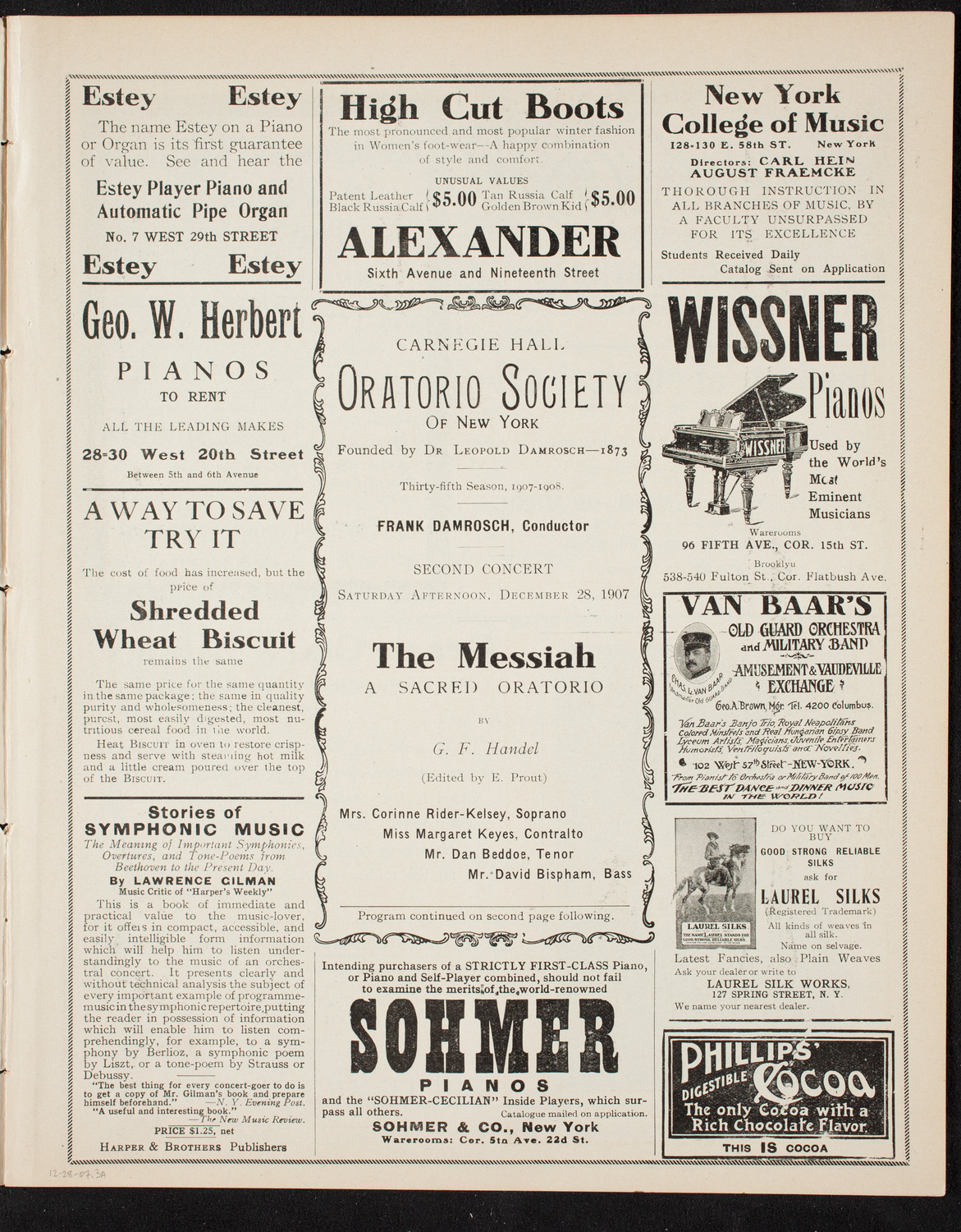 Oratorio Society of New York, December 28, 1907, program page 5