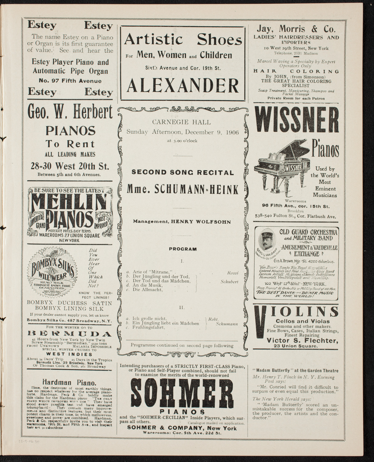 Ernestine Schumann-Heink, Mezzo-Soprano, December 9, 1906, program page 5