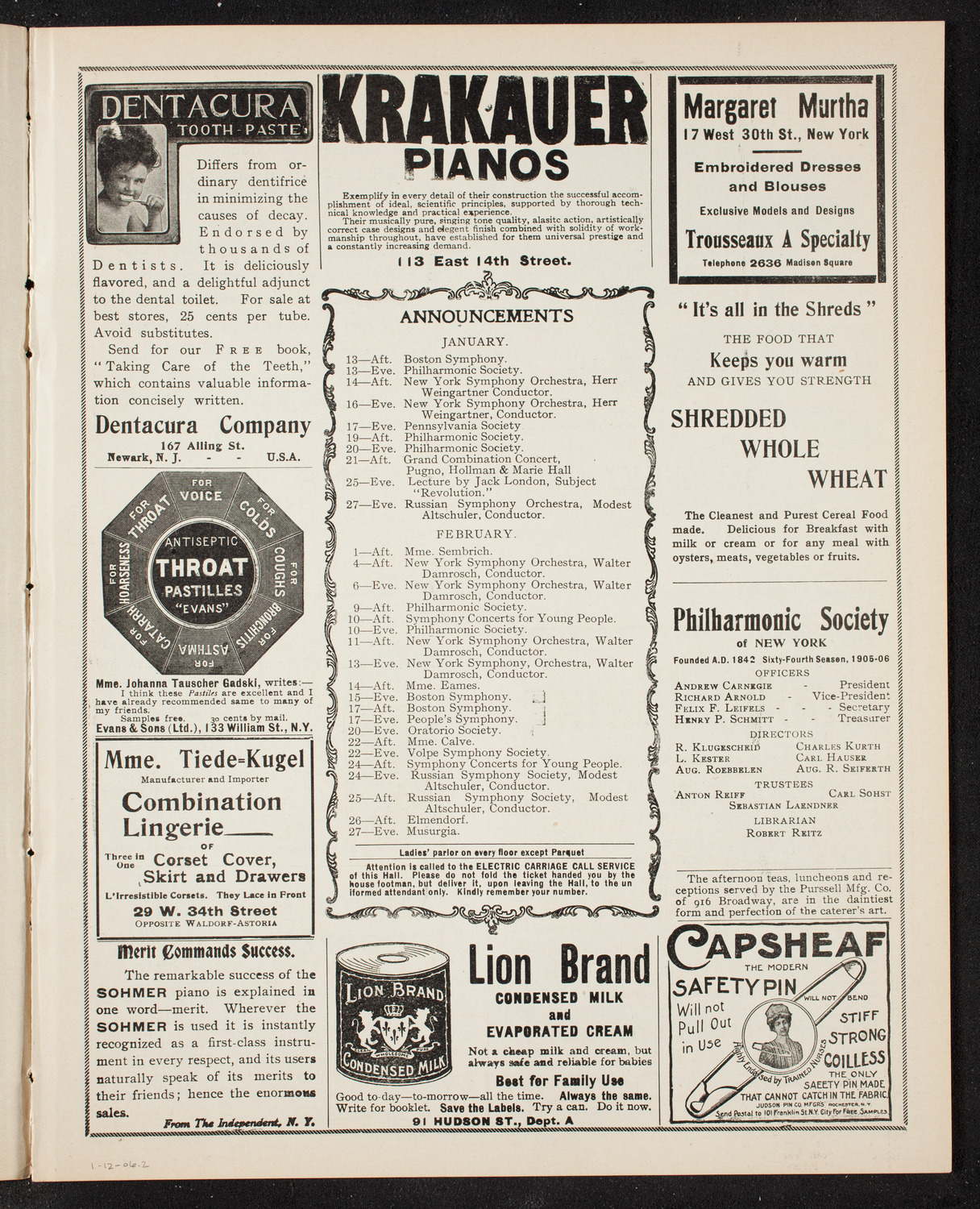 New York Philharmonic, January 12, 1906, program page 3