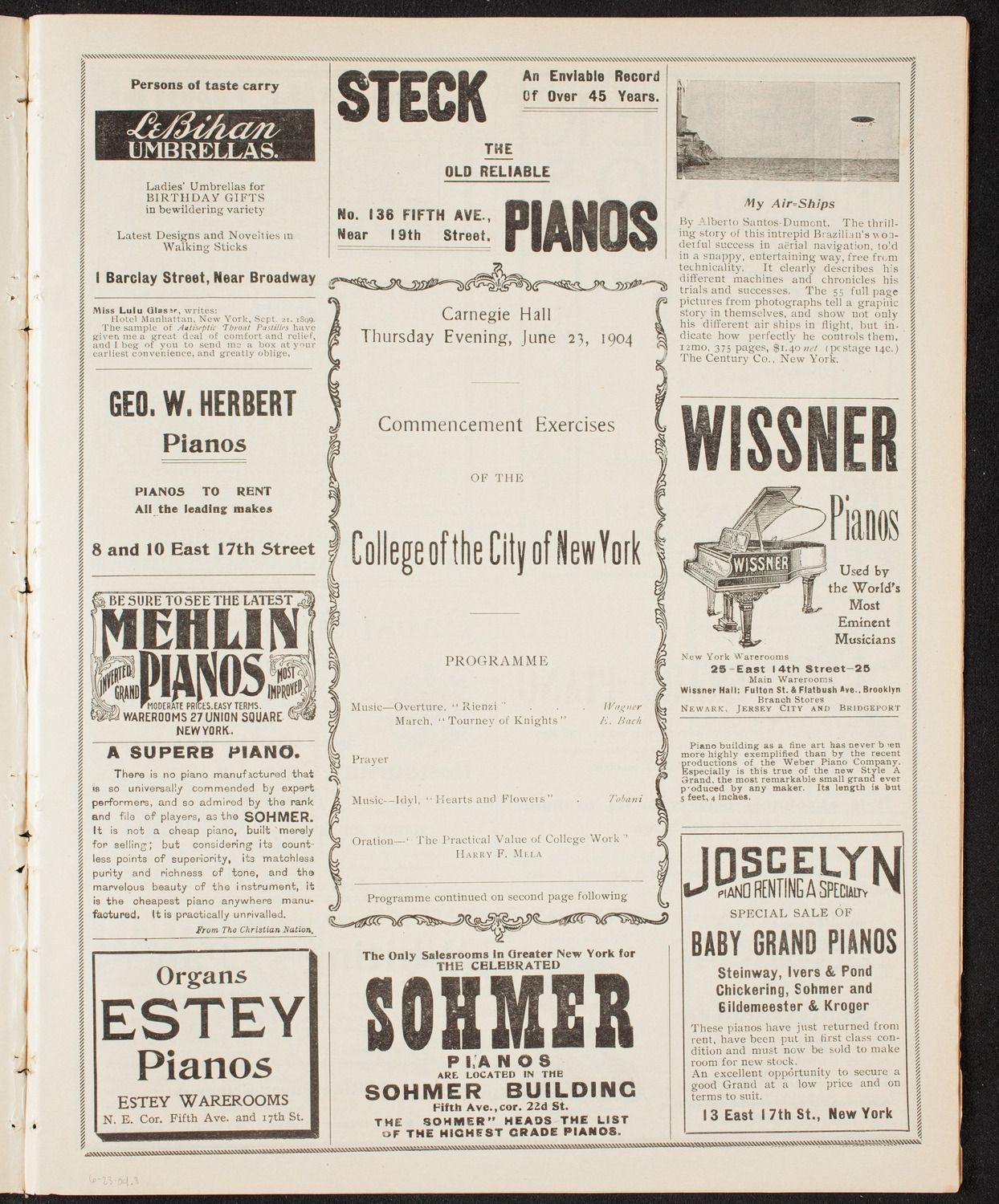 Graduation: College of the City of New York, June 23, 1904, program page 5