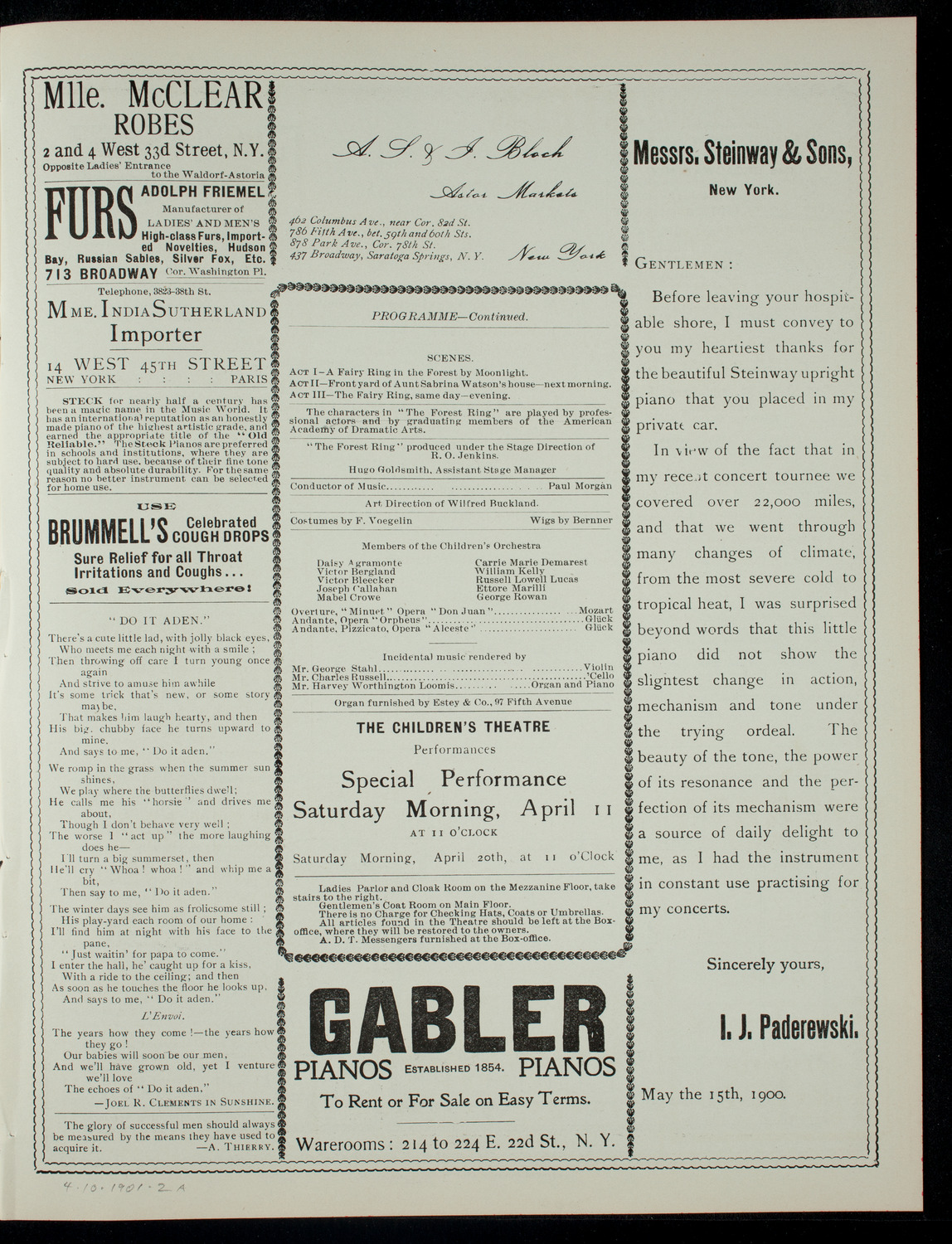 The Children's Theatre, April 10, 1901, program page 3