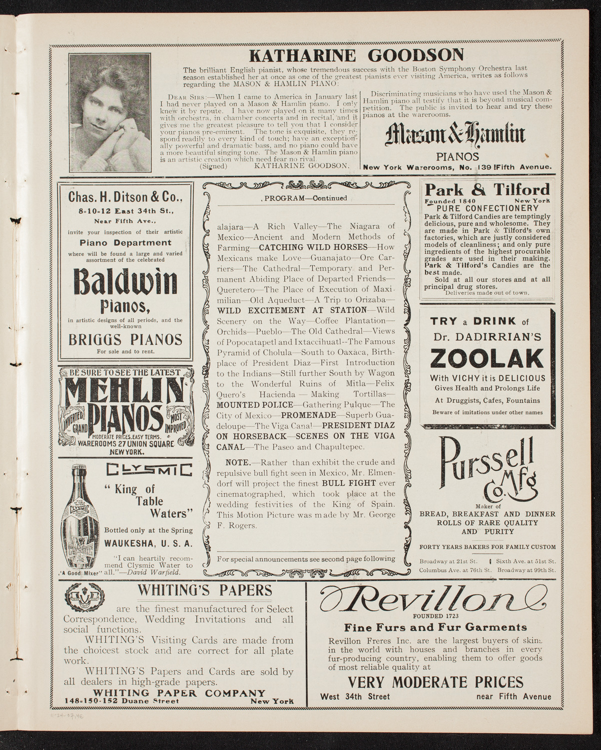 Elmendorf Lecture: Old Mexico, November 24, 1907, program page 7