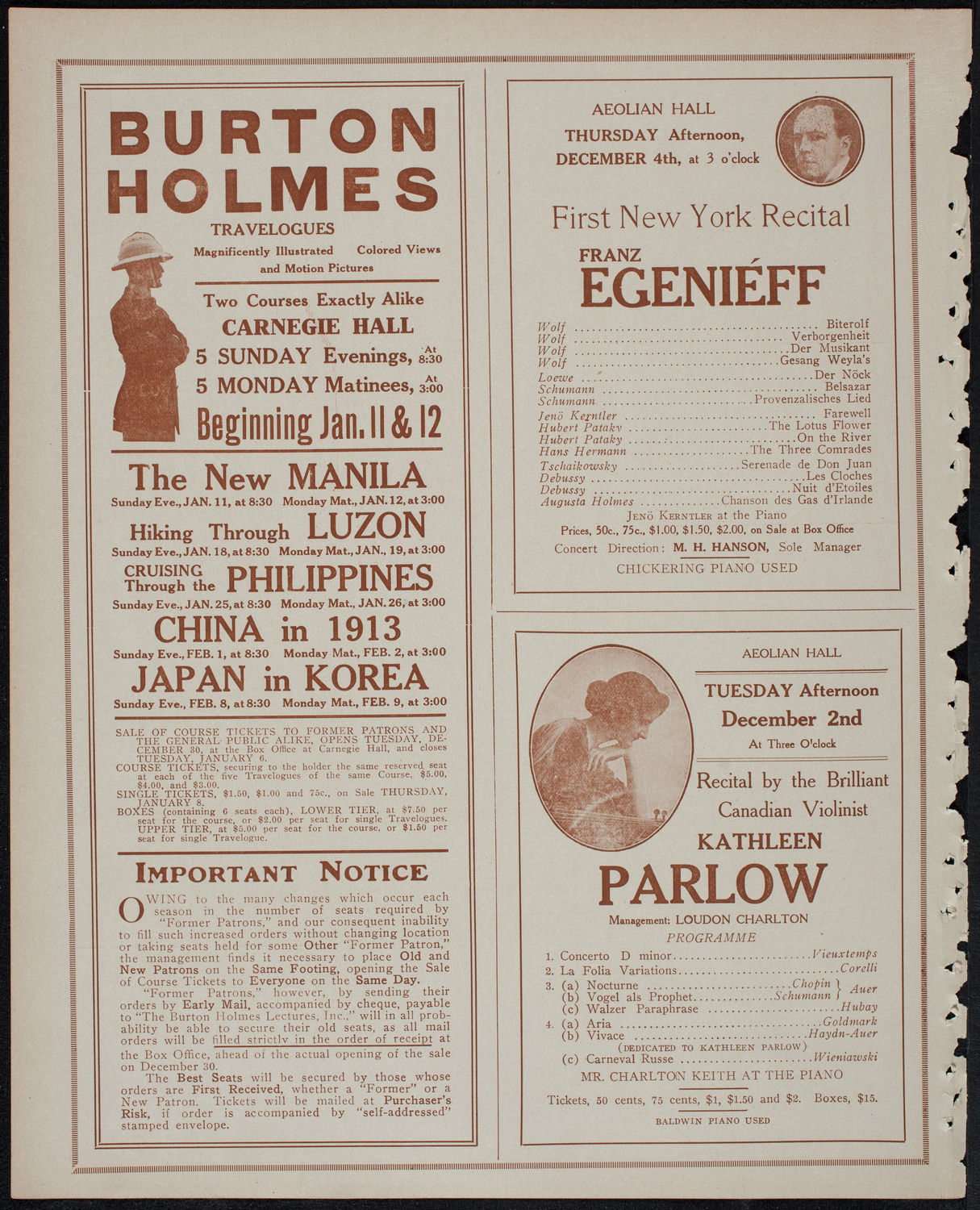 Ignacy Jan Paderewski, Piano, November 29, 1913, program page 10