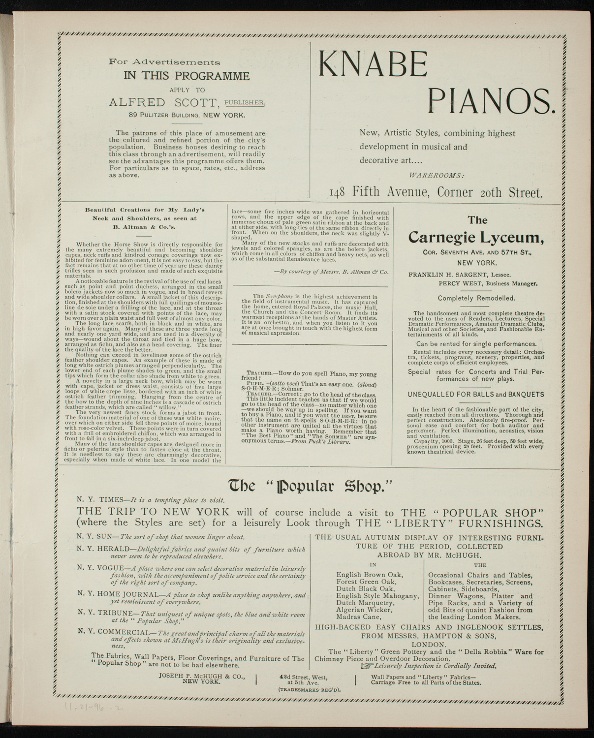 Bronislaw Huberman, Violin, with Seidl's Metropolitan Permanent Orchestra, November 21, 1896, program page 3