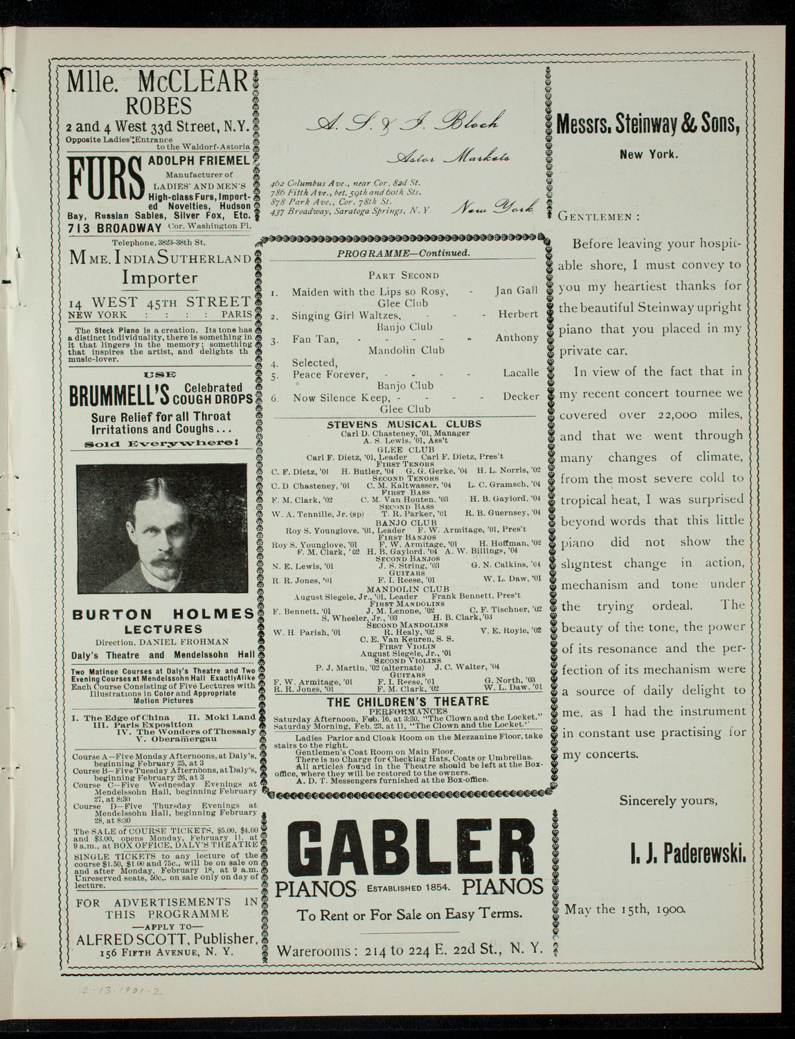 Concert by Stevens Institute of Technology Glee, Banjo and Mandolin Clubs, February 13, 1901, program page 3