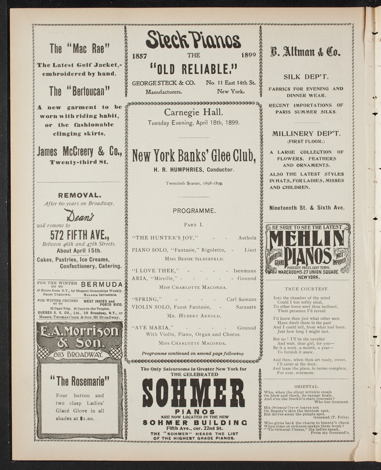 New York Banks' Glee Club, April 18, 1899, program page 4