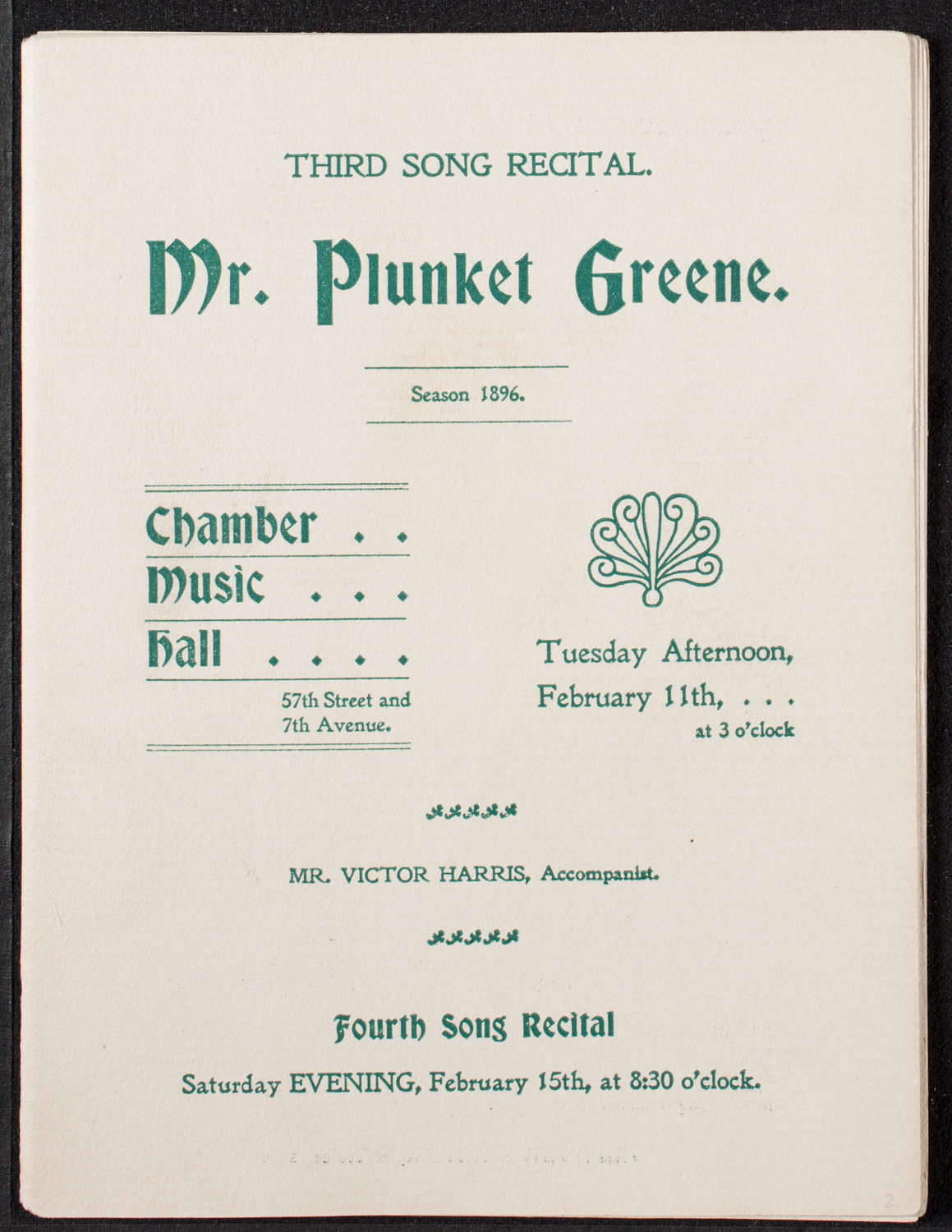 Plunket Greene, February 11, 1896, program page 1