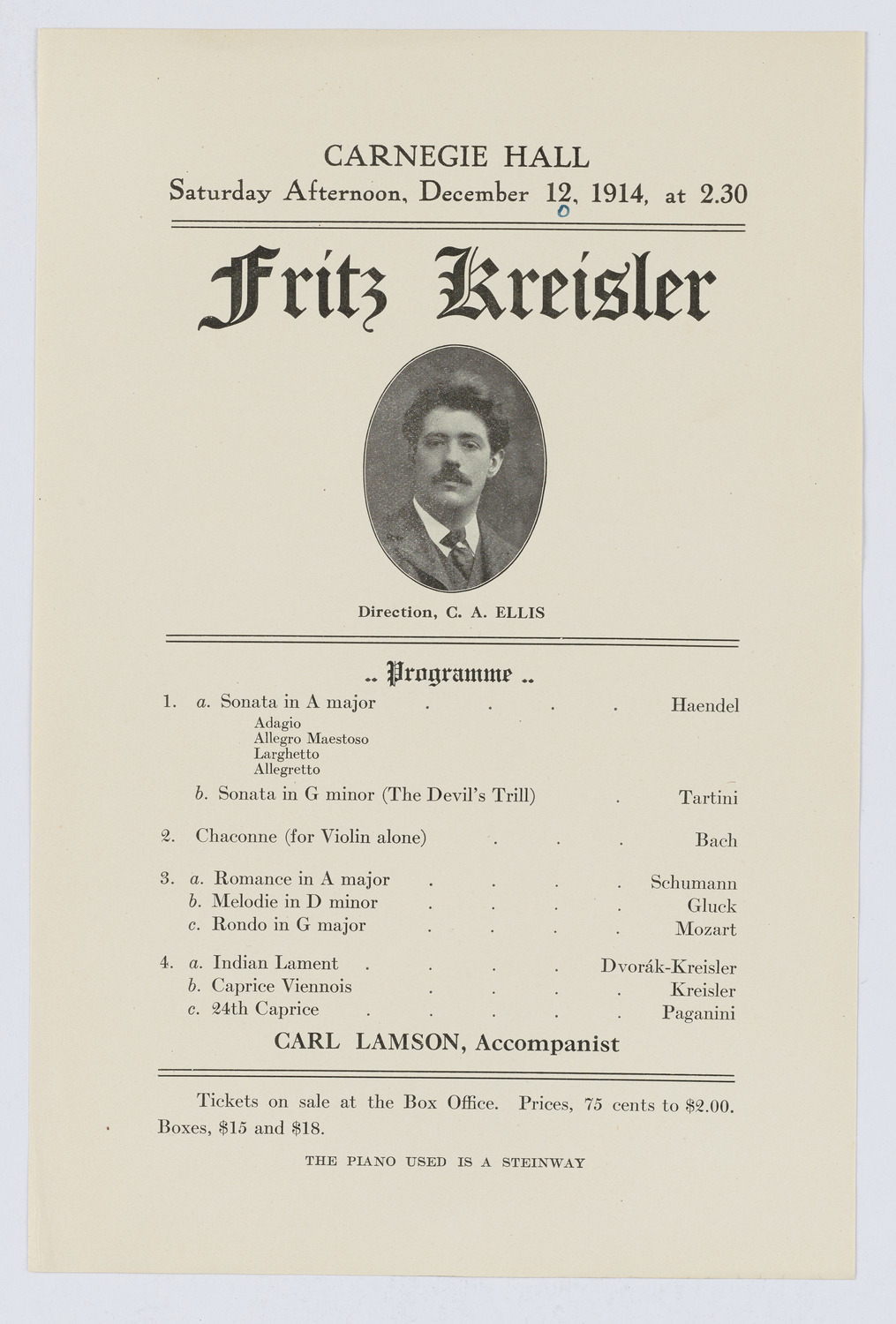 Fritz Kreisler, December 12, 1914