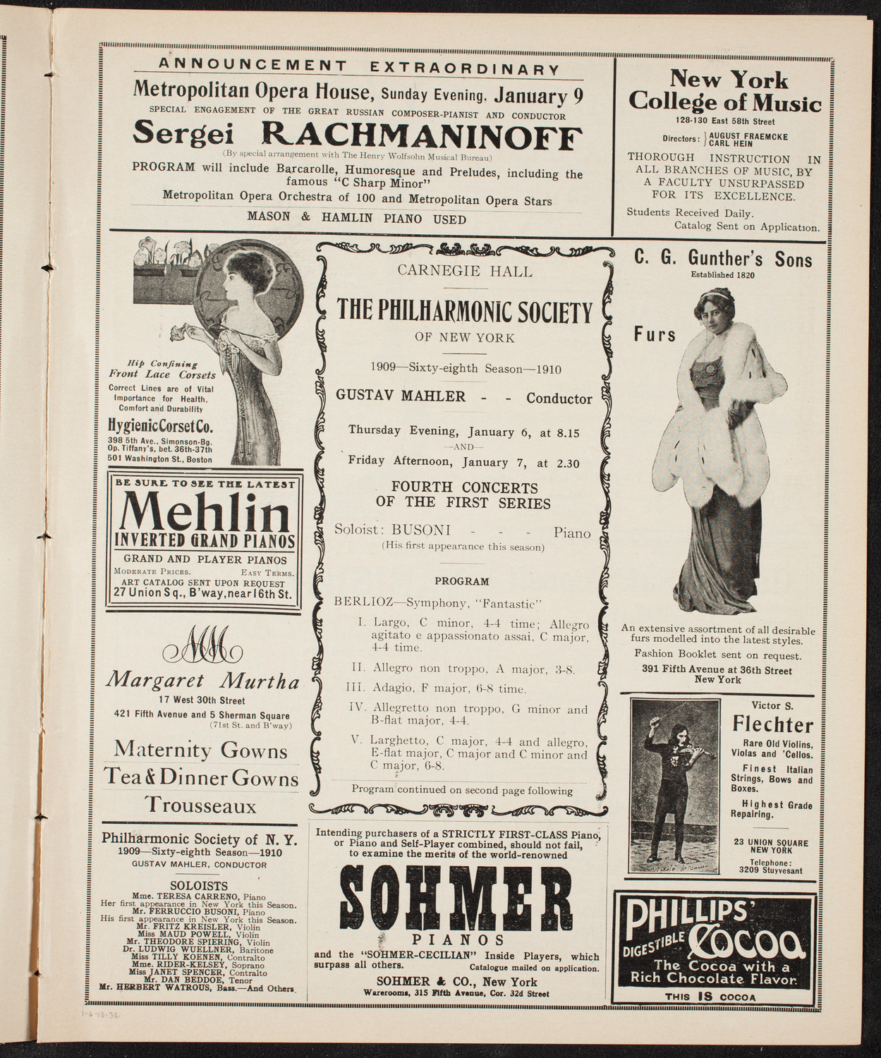 New York Philharmonic, January 6, 1910, program page 5