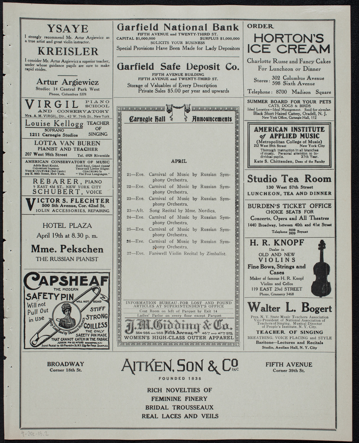 Russian Symphony Society of New York, April 20, 1913, program page 3