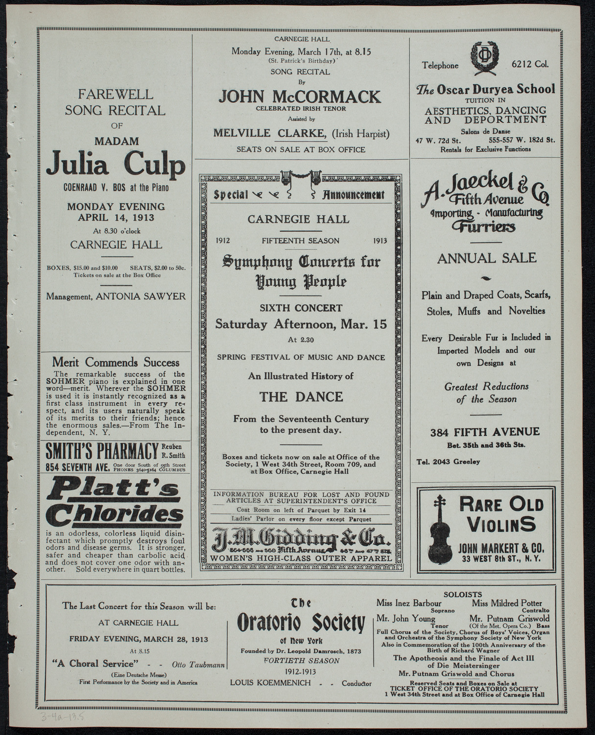 Eugène Ysaÿe, Violin, and Rudolph Ganz, Piano, March 4, 1913, program page 9