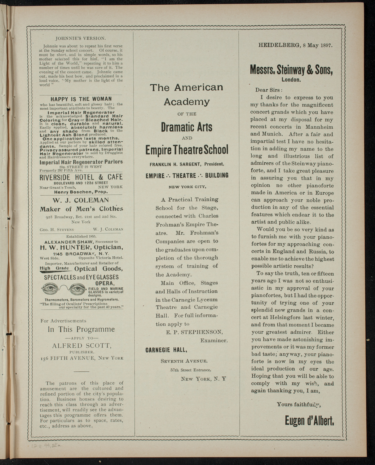 The Sophomore Class (1902) of Columbia University, December 11, 1899, program page 3