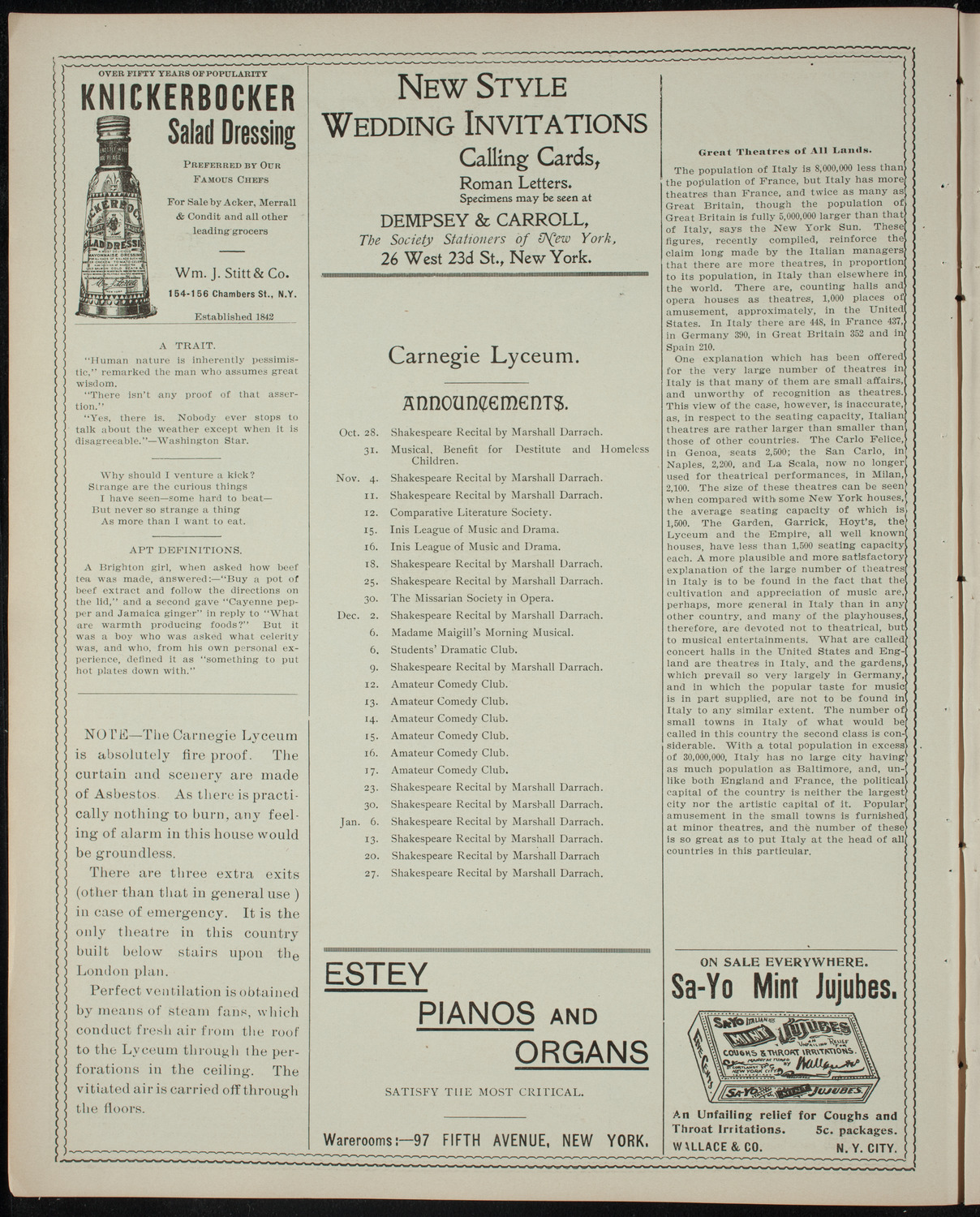 American Academy of Dramatic Arts, October 27, 1898, program page 2