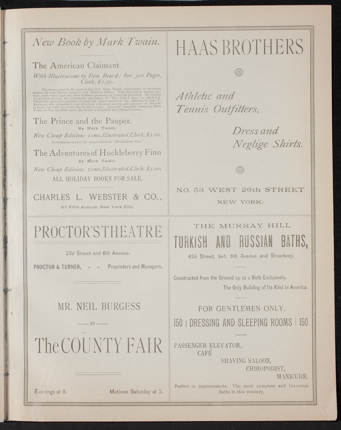 New York Athletic Club Minstrel Show, November 30, 1892, program page 15