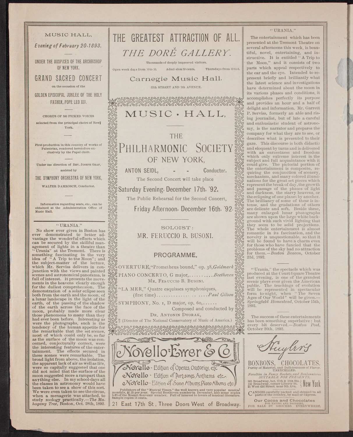 New York Philharmonic, November 19, 1892, program page 6