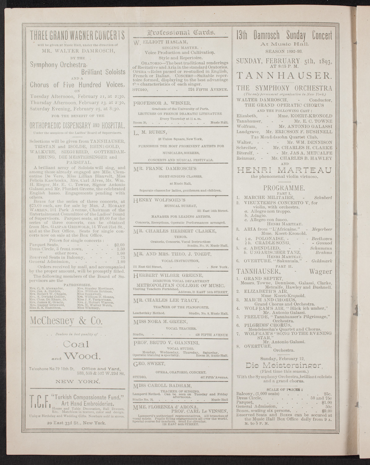 Ignacy Jan Paderewski, Piano, February 2, 1893, program page 2