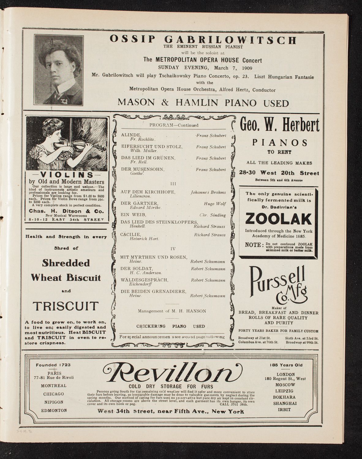 Ludwig Wüllner, Baritone, March 4, 1909, program page 7
