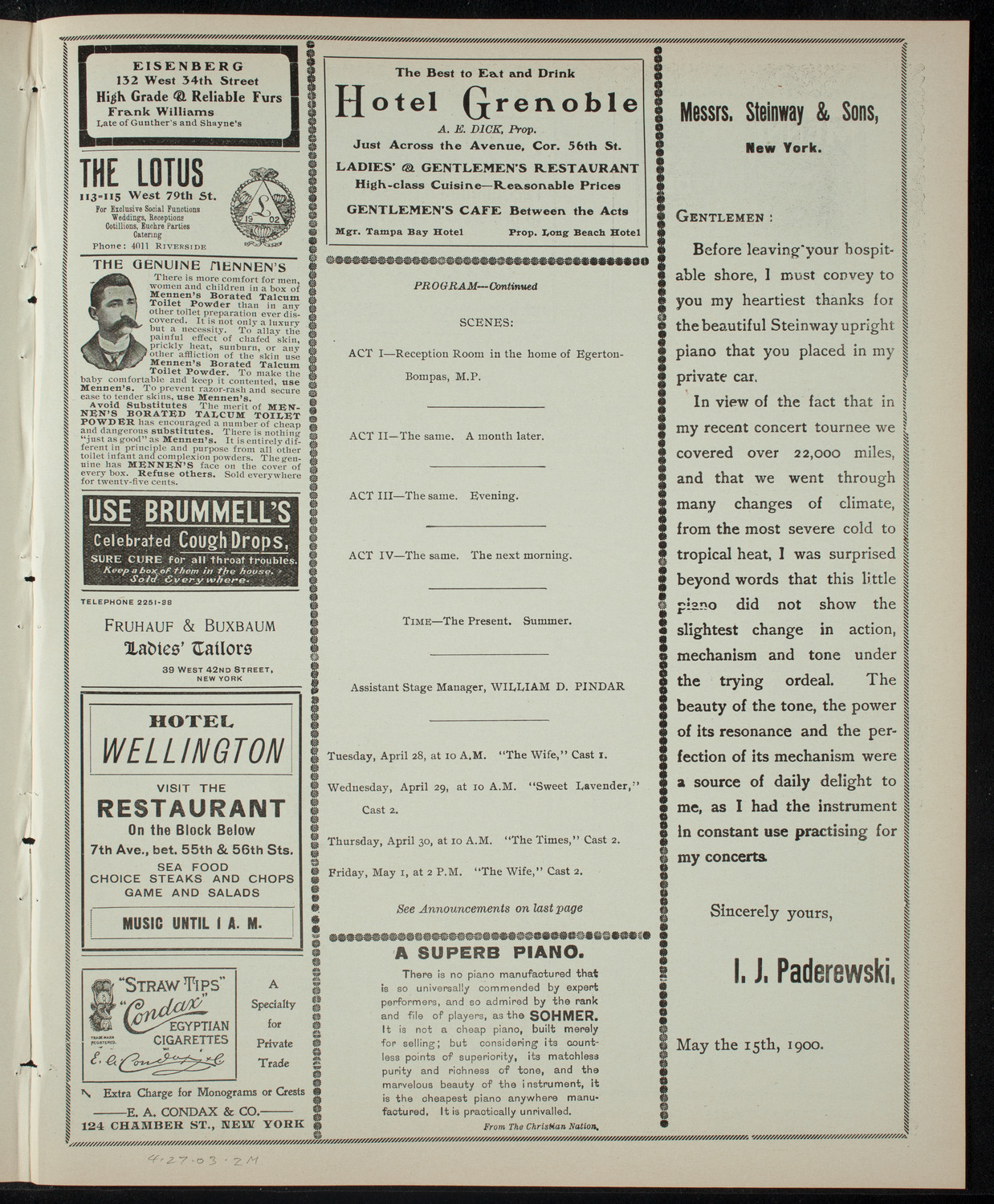 American Academy of Dramatic Arts, April 27, 1903, program page 3