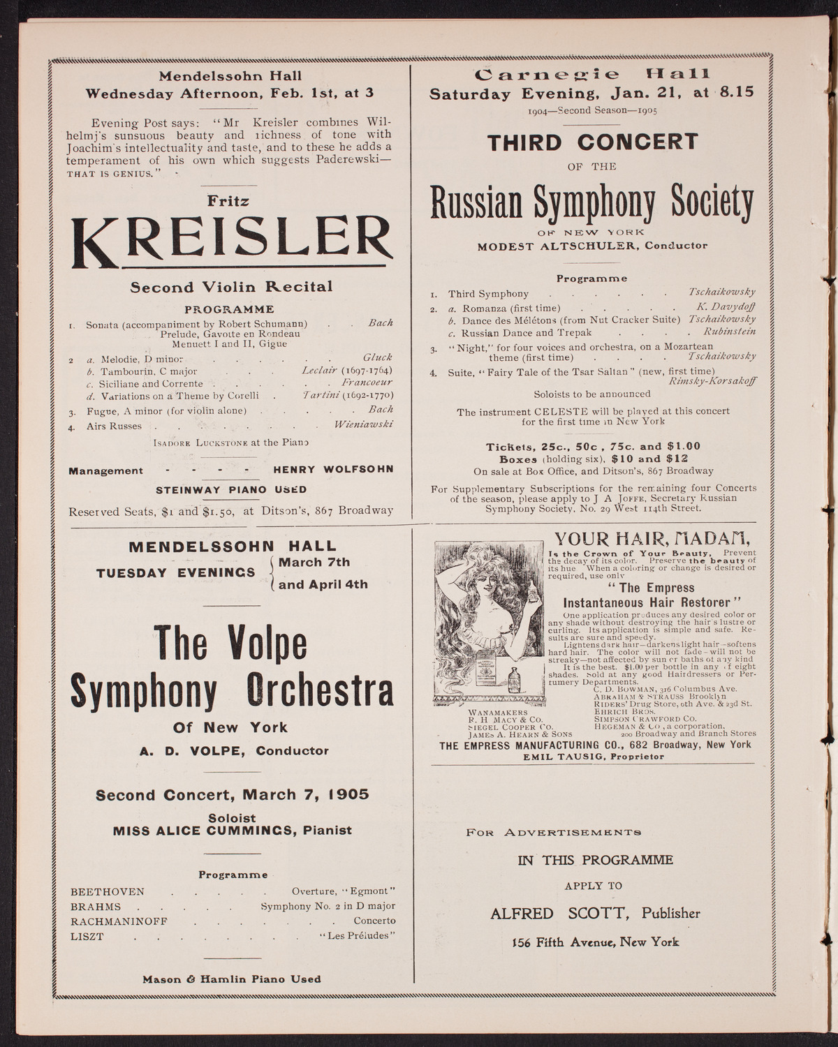 Olga Samaroff, Piano, with the New York Symphony Orchestra, January 18, 1905, program page 10