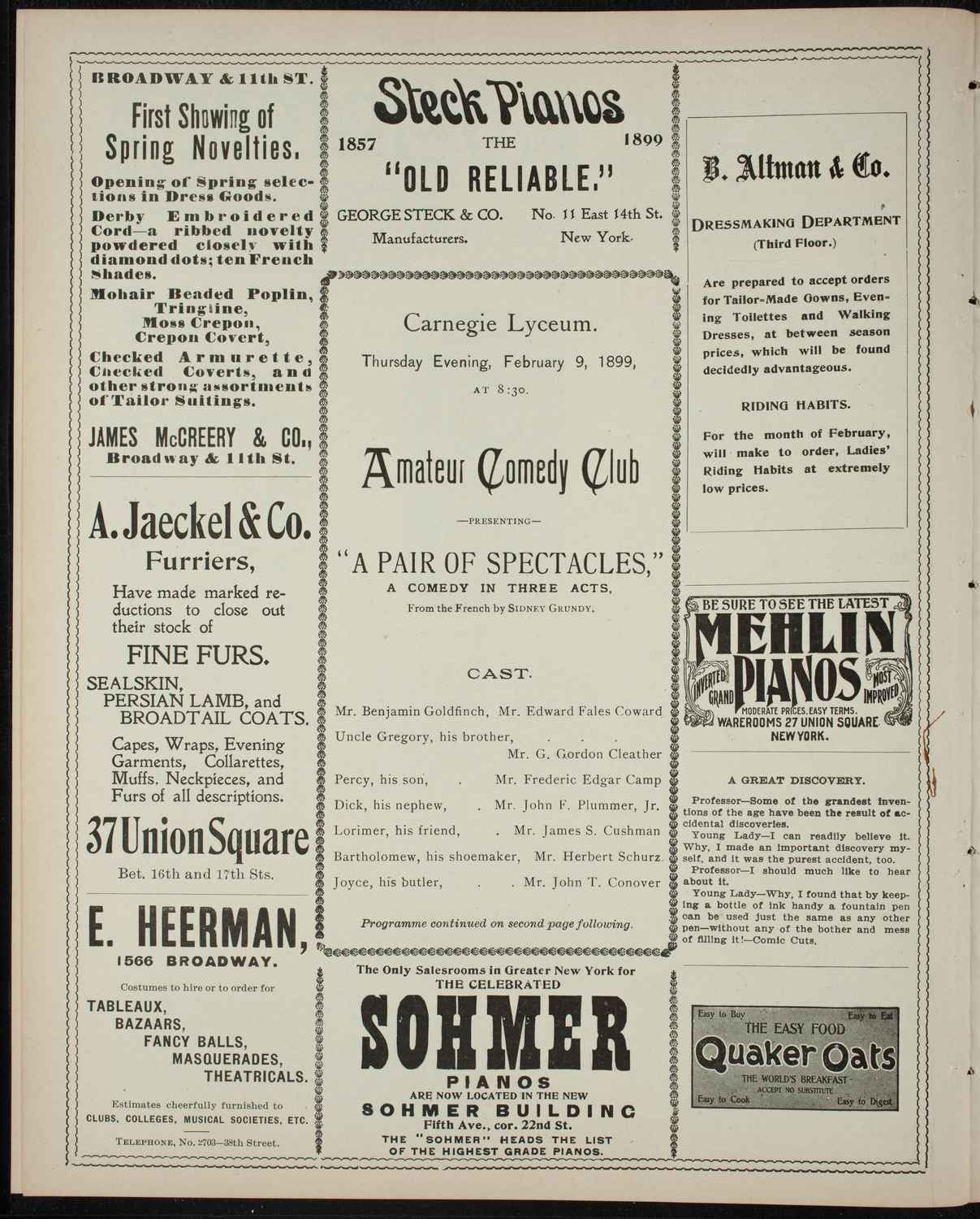 Amateur Comedy Club, February 9, 1899, program page 4