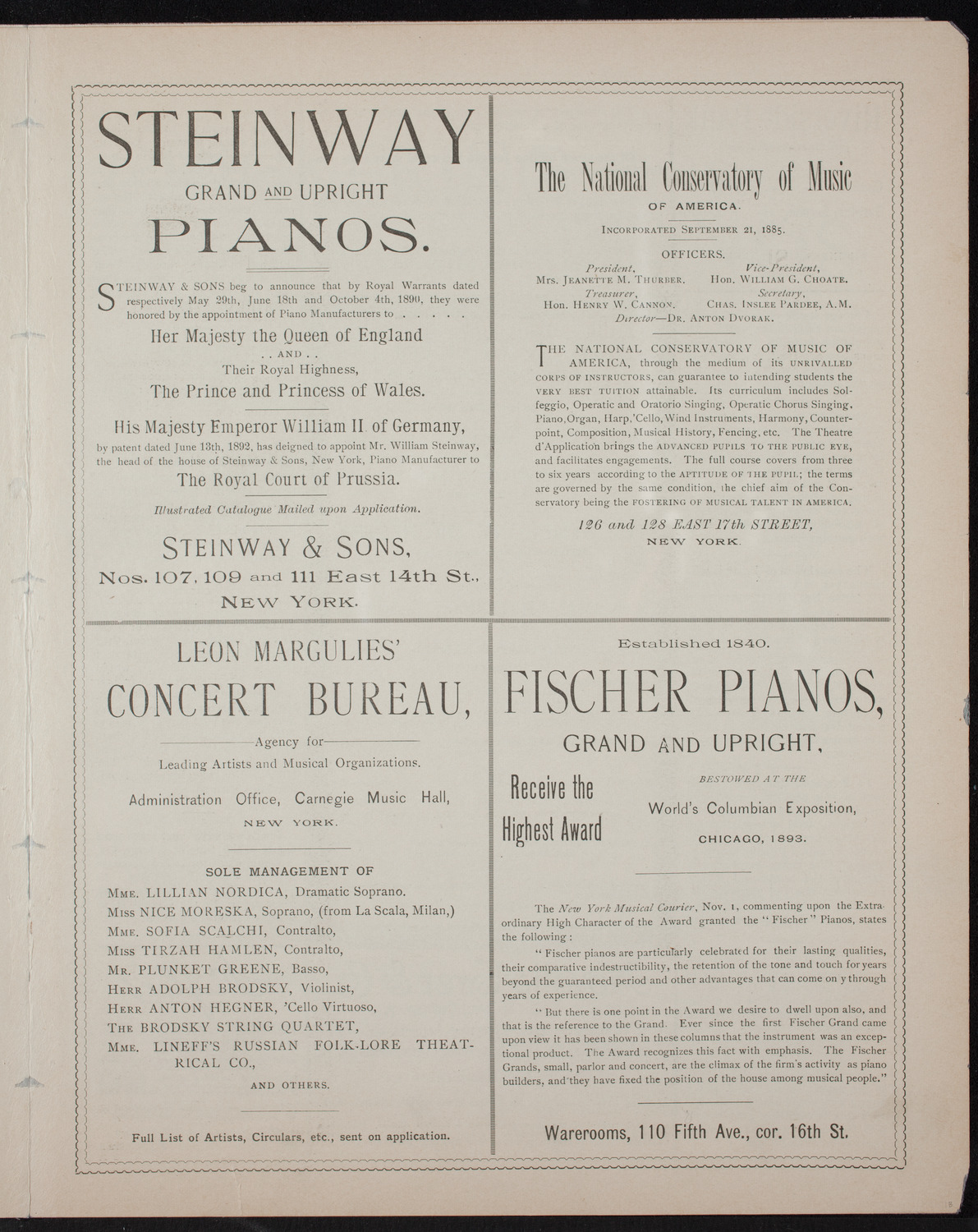 Boston Symphony Orchestra, November 8, 1893, program page 5