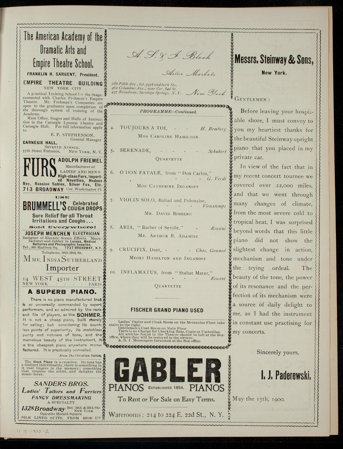 Grand Concert of the Wholesale Dry Goods Club Quartette, November 10, 1900, program page 3