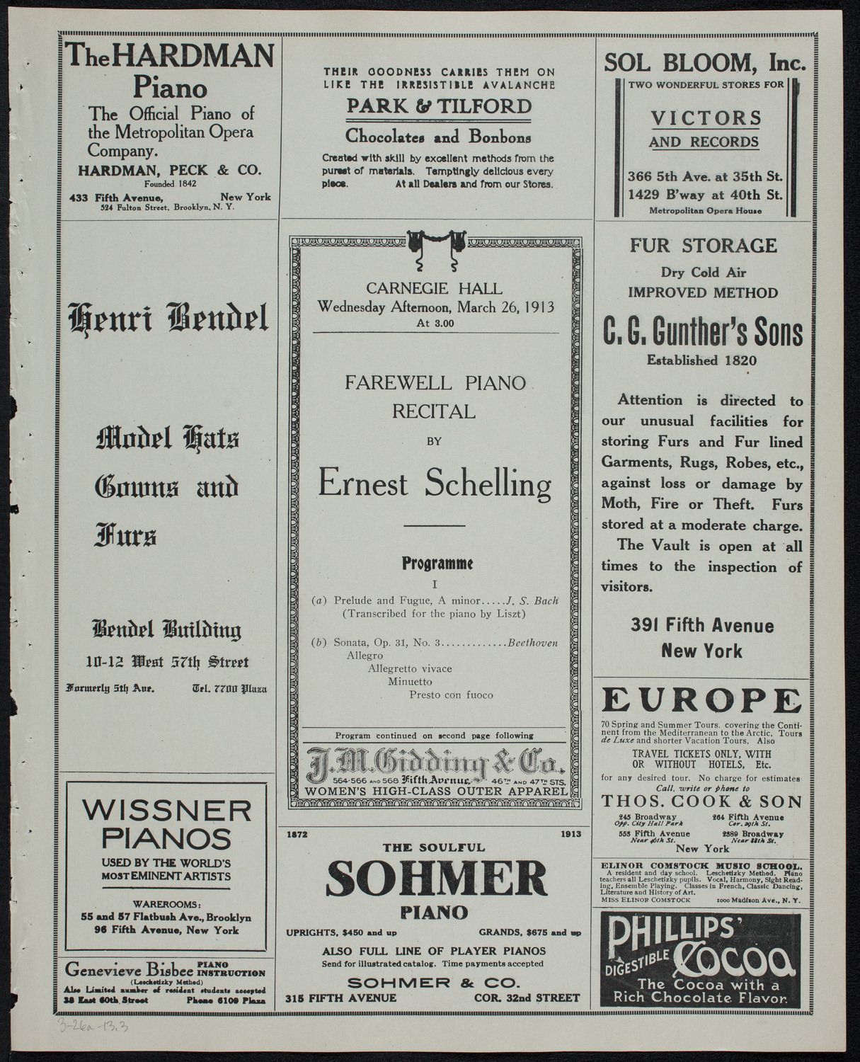 Ernest Schelling, Piano, March 26, 1913, program page 5