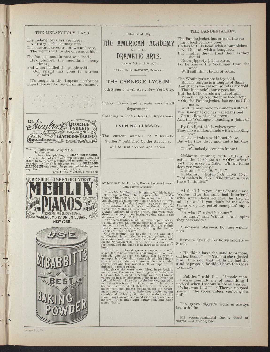 Lecture Series: Sociology in its Practical Aspects, February 10, 1897, program page 7