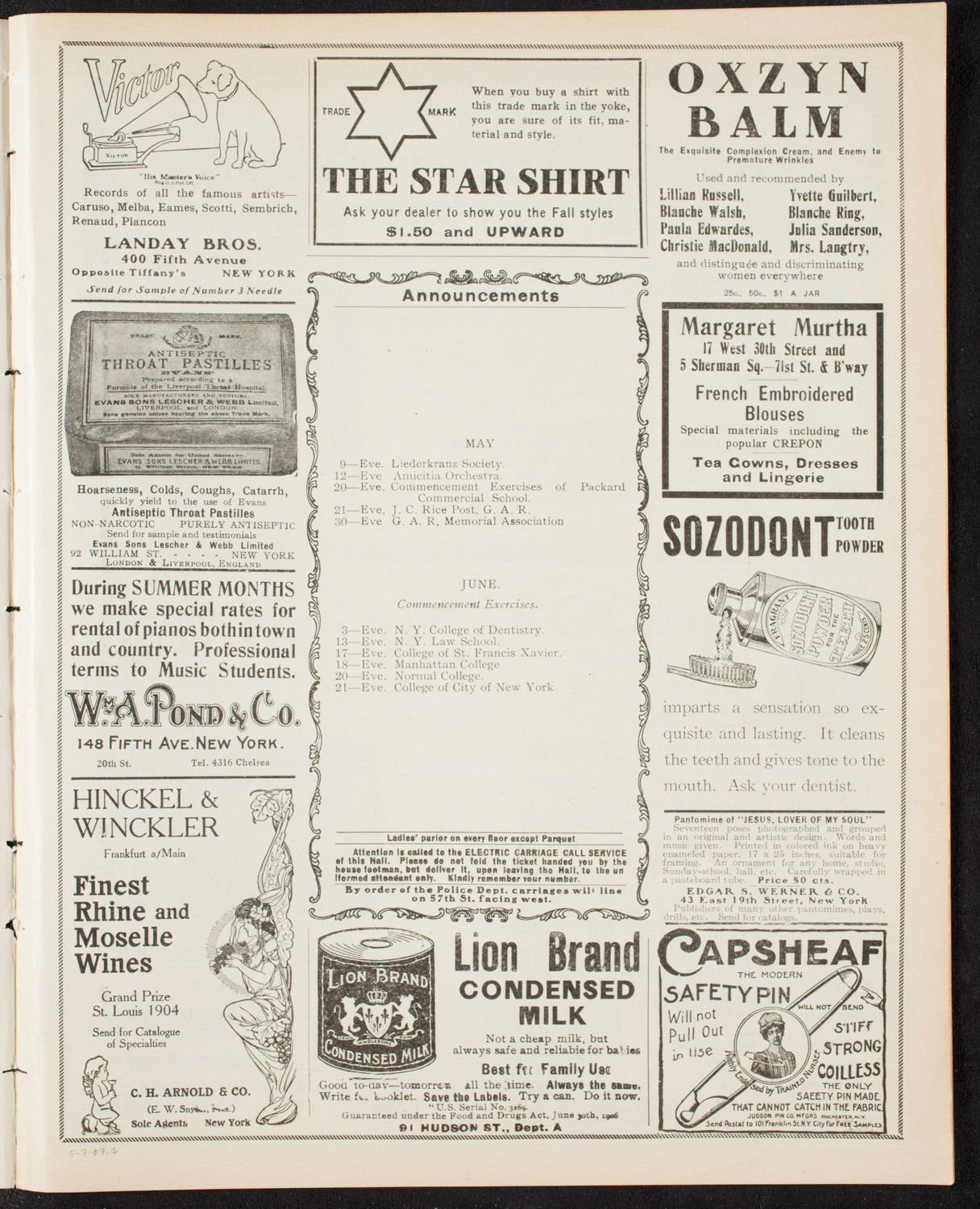 Wiener Männergesangverein (Vienna Male Choral Society), May 7, 1907, program page 3