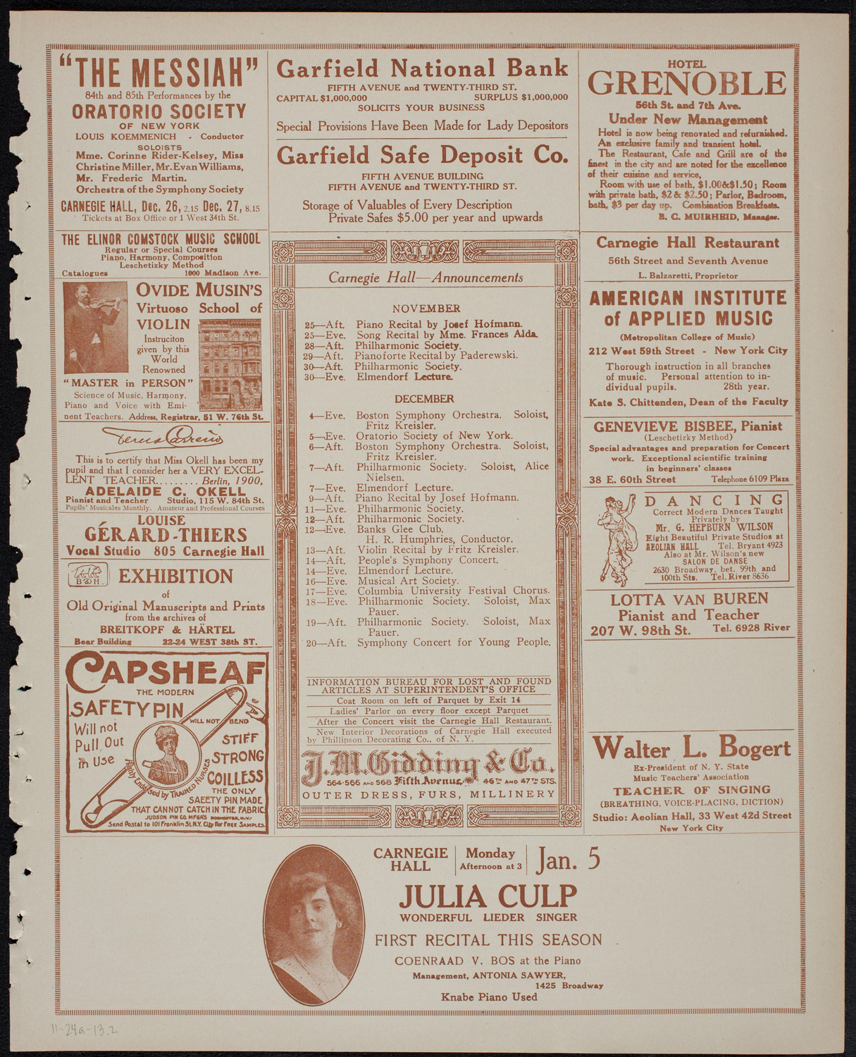 Elmendorf Lecture: Java, November 24, 1913, program page 3