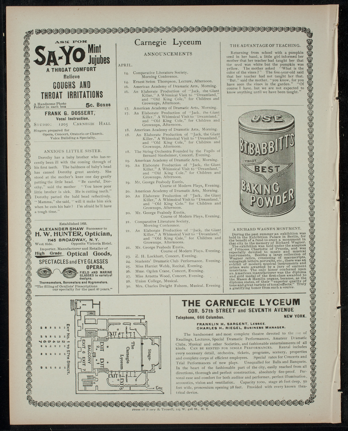 American Academy of Dramatic Arts Private Dress Rehearsal, April 13, 1900, program page 4