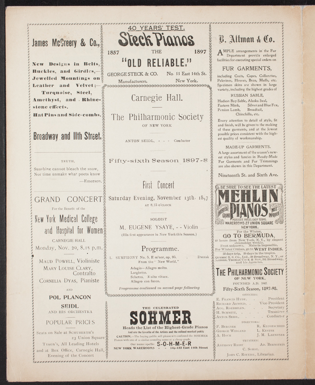 New York Philharmonic, November 13, 1897, program page 4