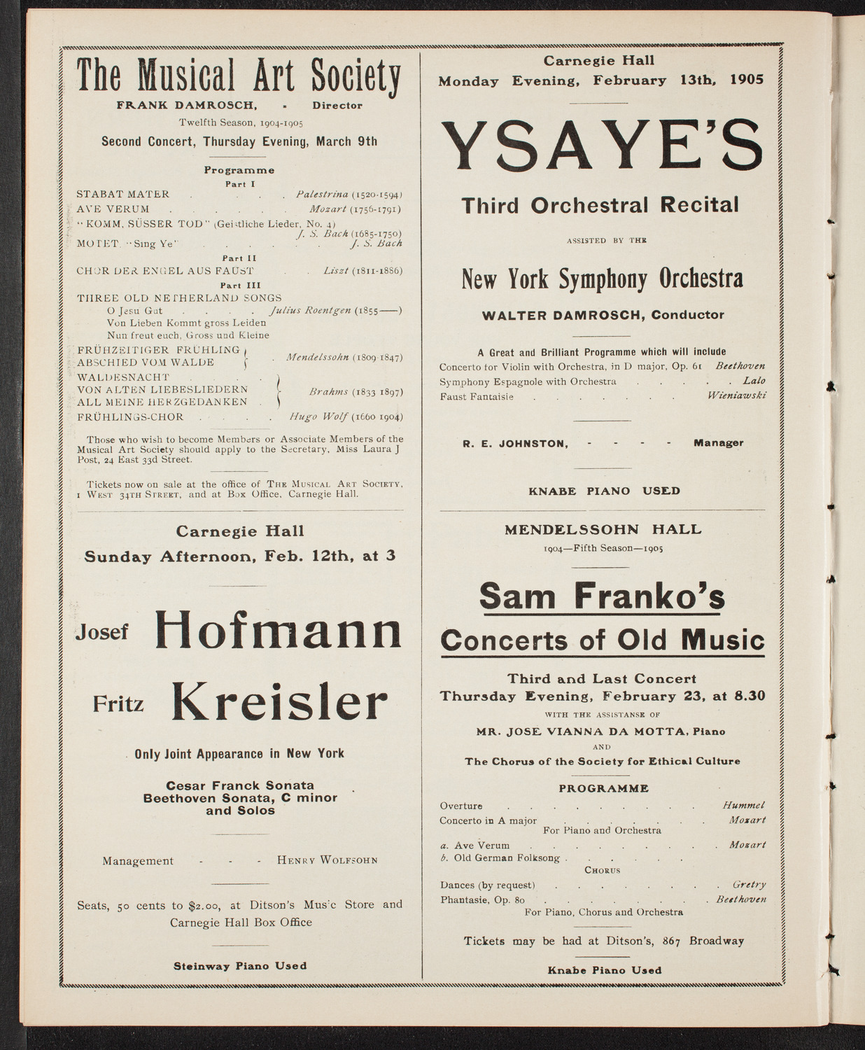 New York Philharmonic, February 10, 1905, program page 10