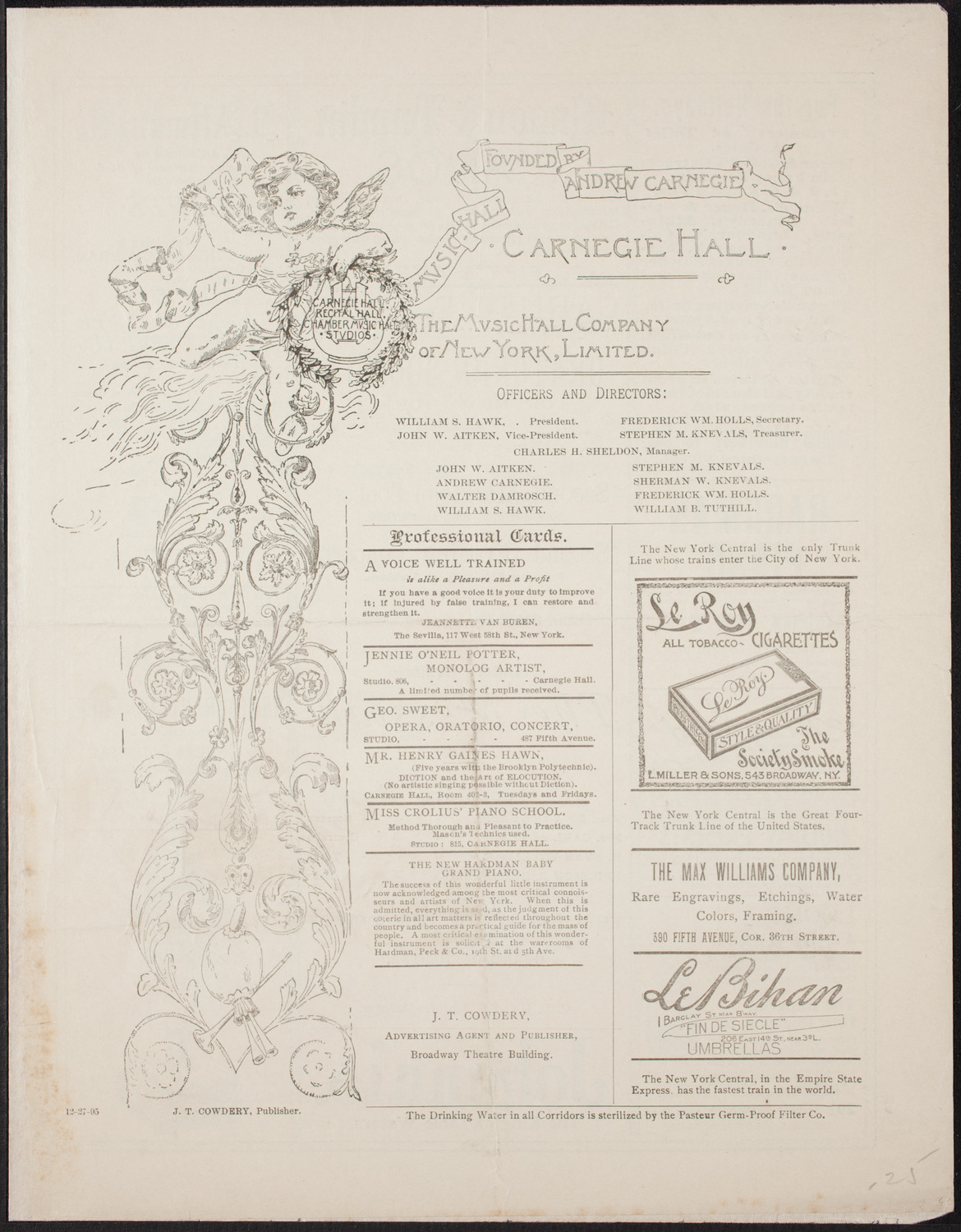 Oratorio Society of New York, December 27, 1895, program page 1