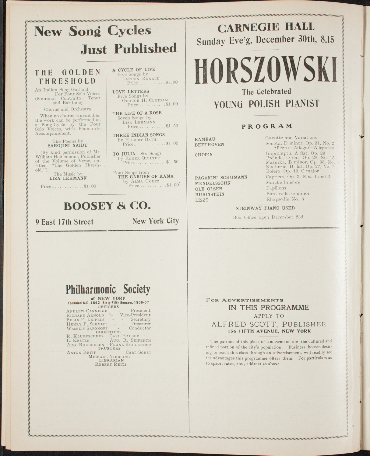 New York Philharmonic, December 21, 1906, program page 12
