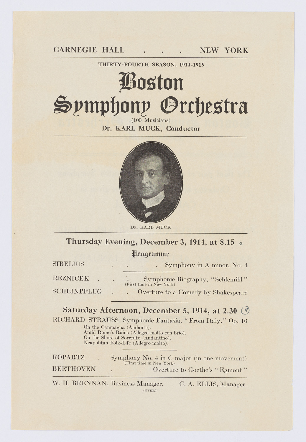 Boston Symphony Orchestra, December 1914