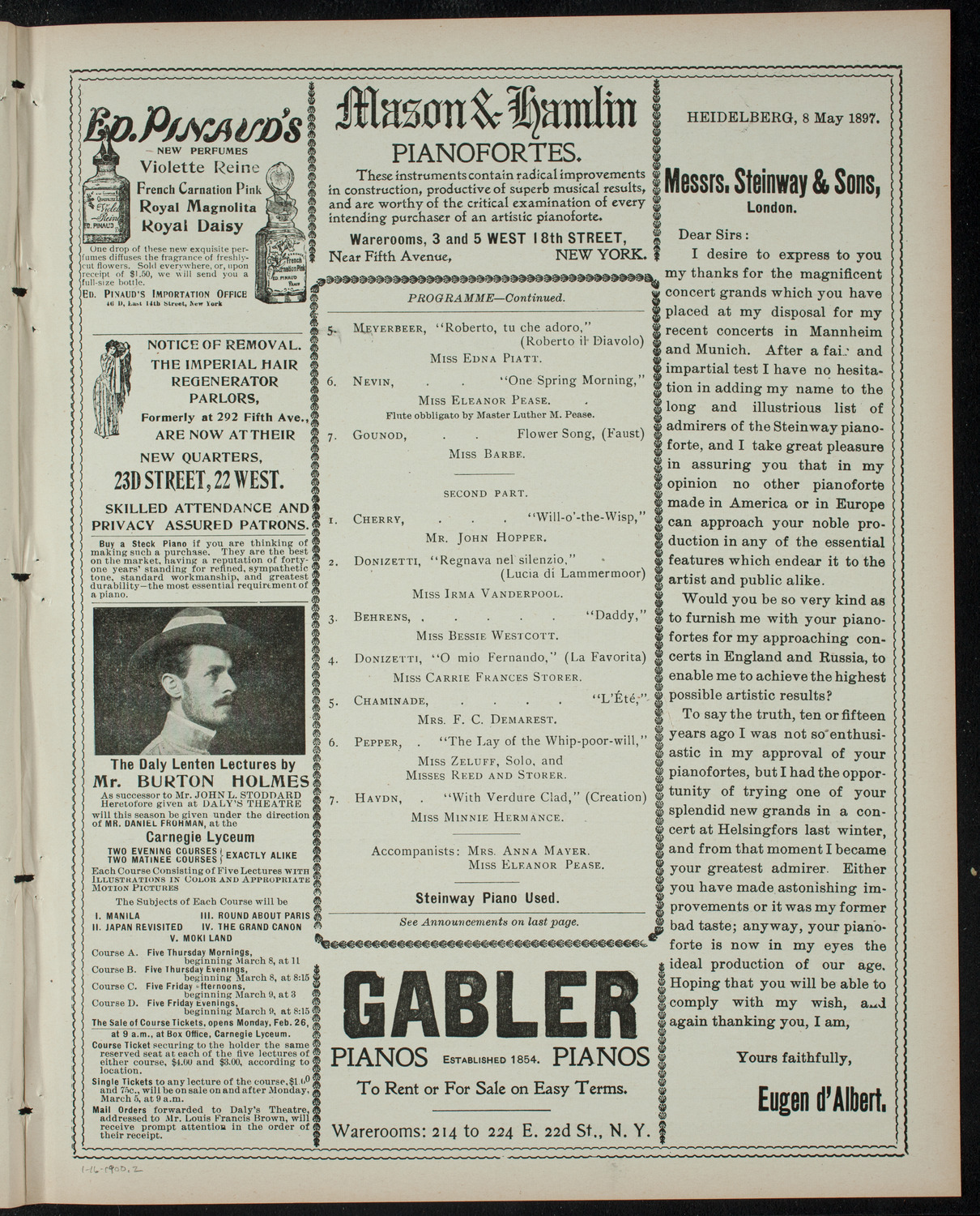 Concert by the Pupils of Mme. A Killin-Keough and James Potter Keough, January 16, 1900, program page 3