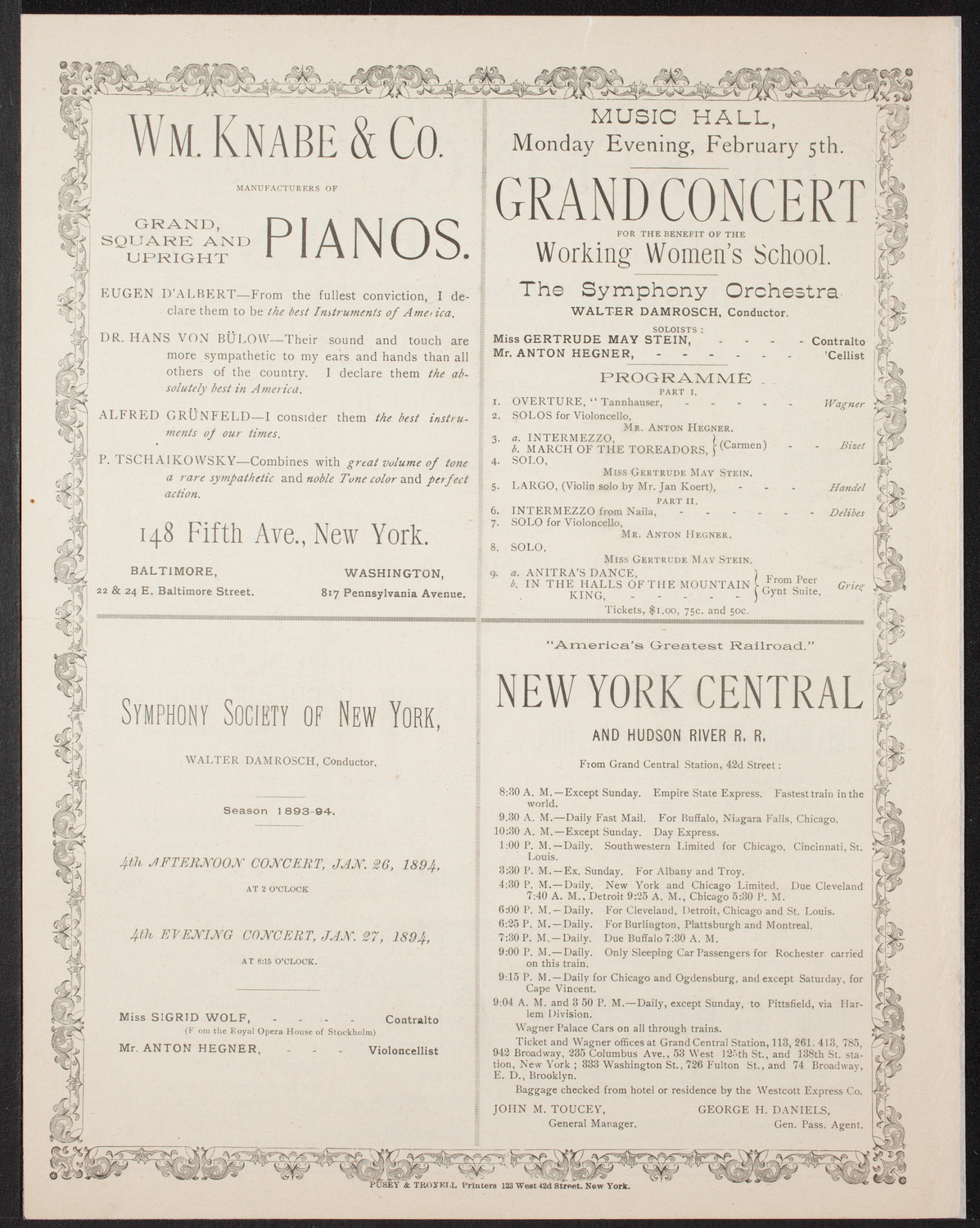 New York Philharmonic, January 13, 1894, program page 8