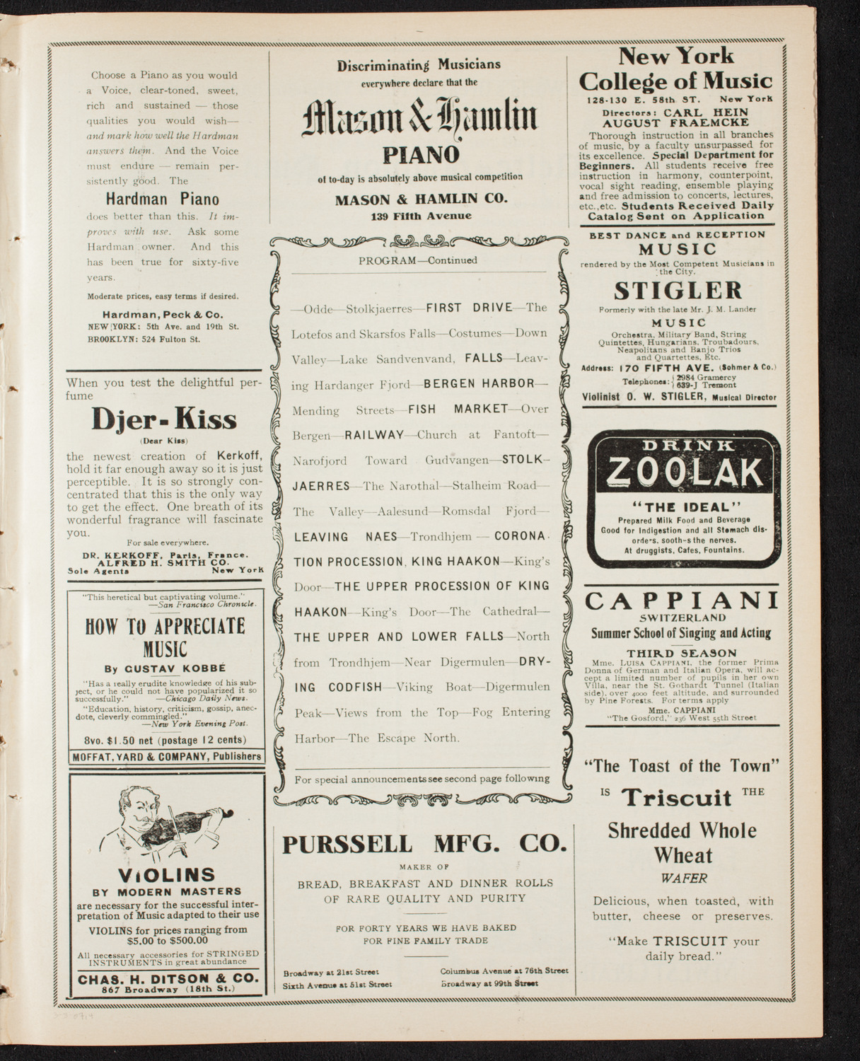 Elmendorf Lecture: Norway, March 3, 1907, program page 7