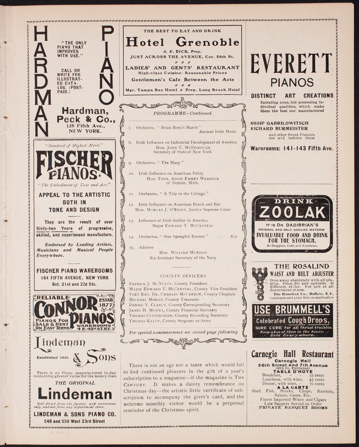 Meeting: Ancient Order of Hibernians, December 7, 1902, program page 7