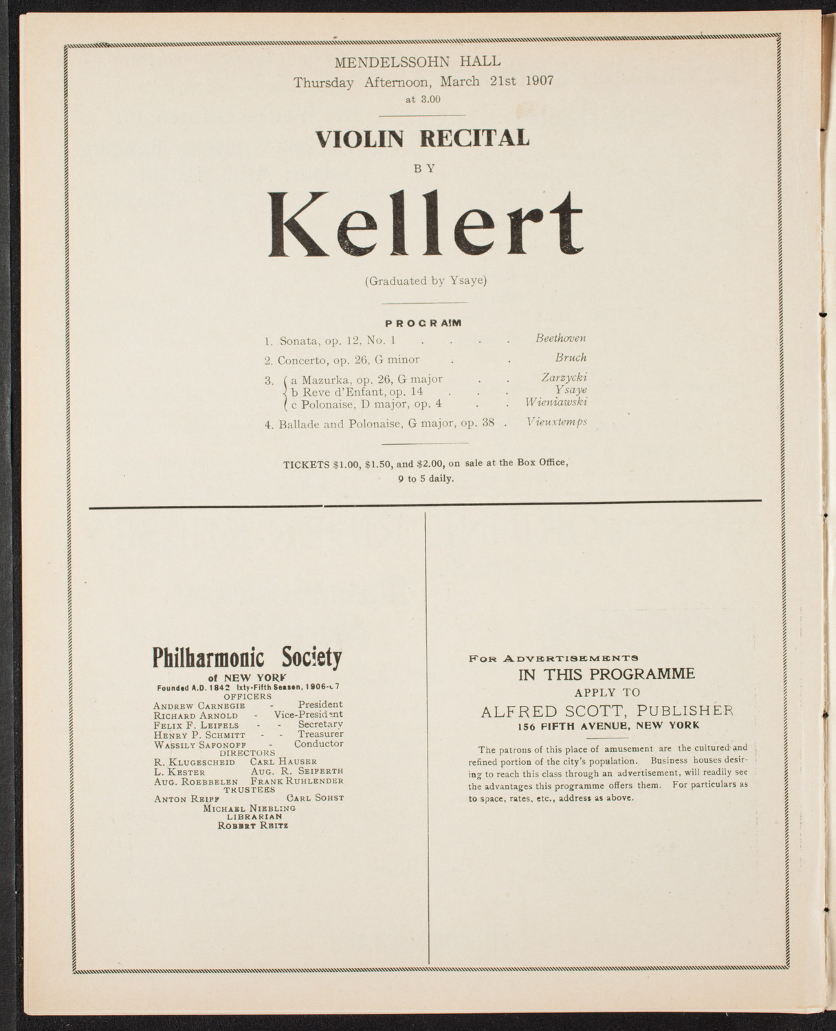 New York Philharmonic, March 16, 1907, program page 12