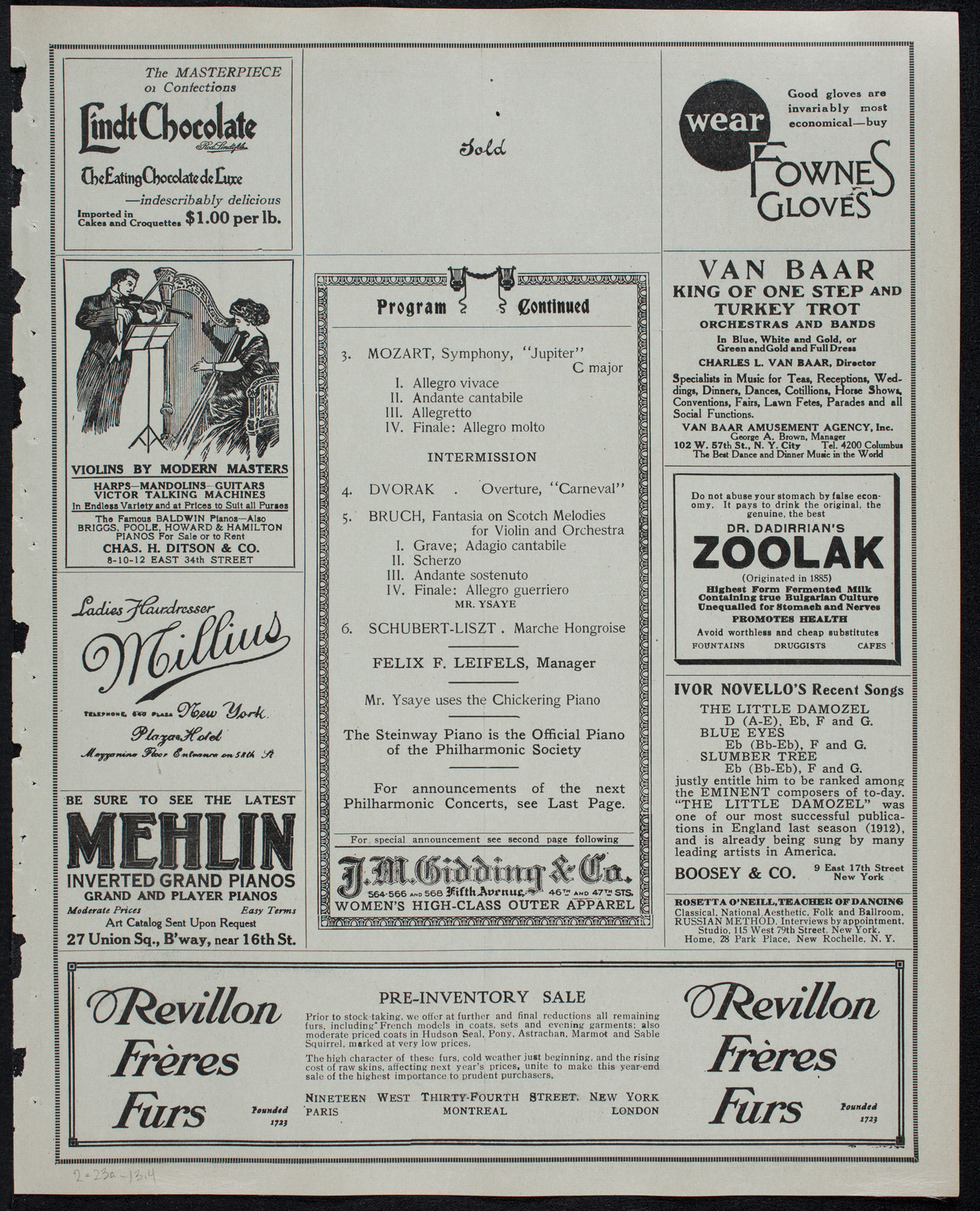 New York Philharmonic, February 23, 1913, program page 7