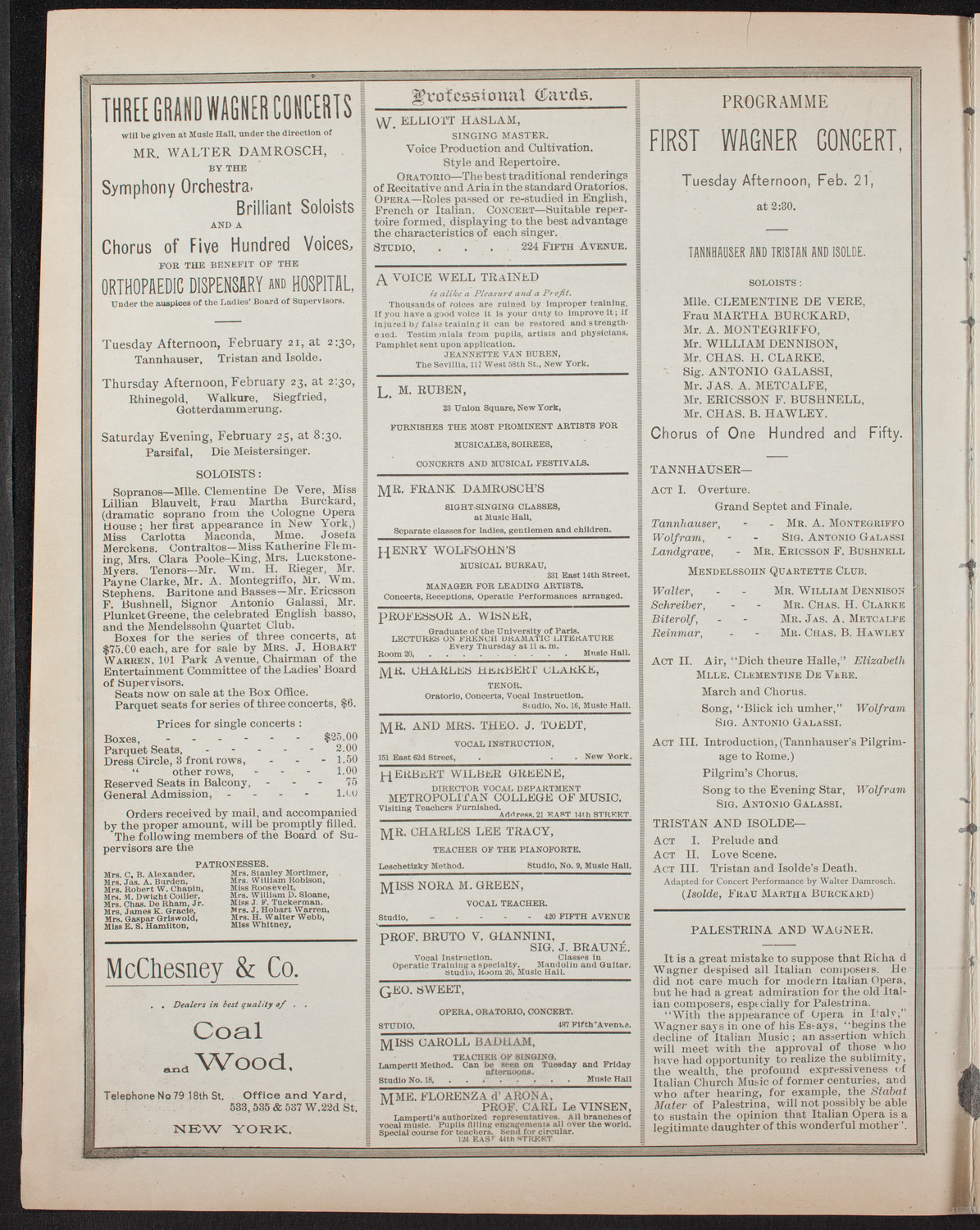 Golden Jubilee of Pope Leo XIII, February 20, 1893, program page 2