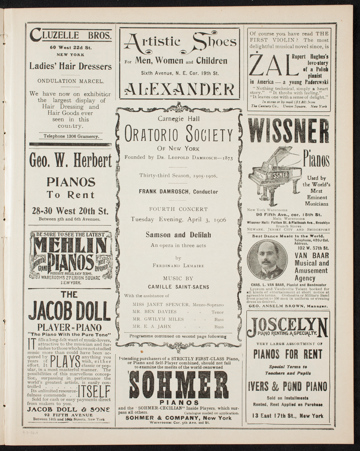 Oratorio Society of New York, April 3, 1906, program page 5