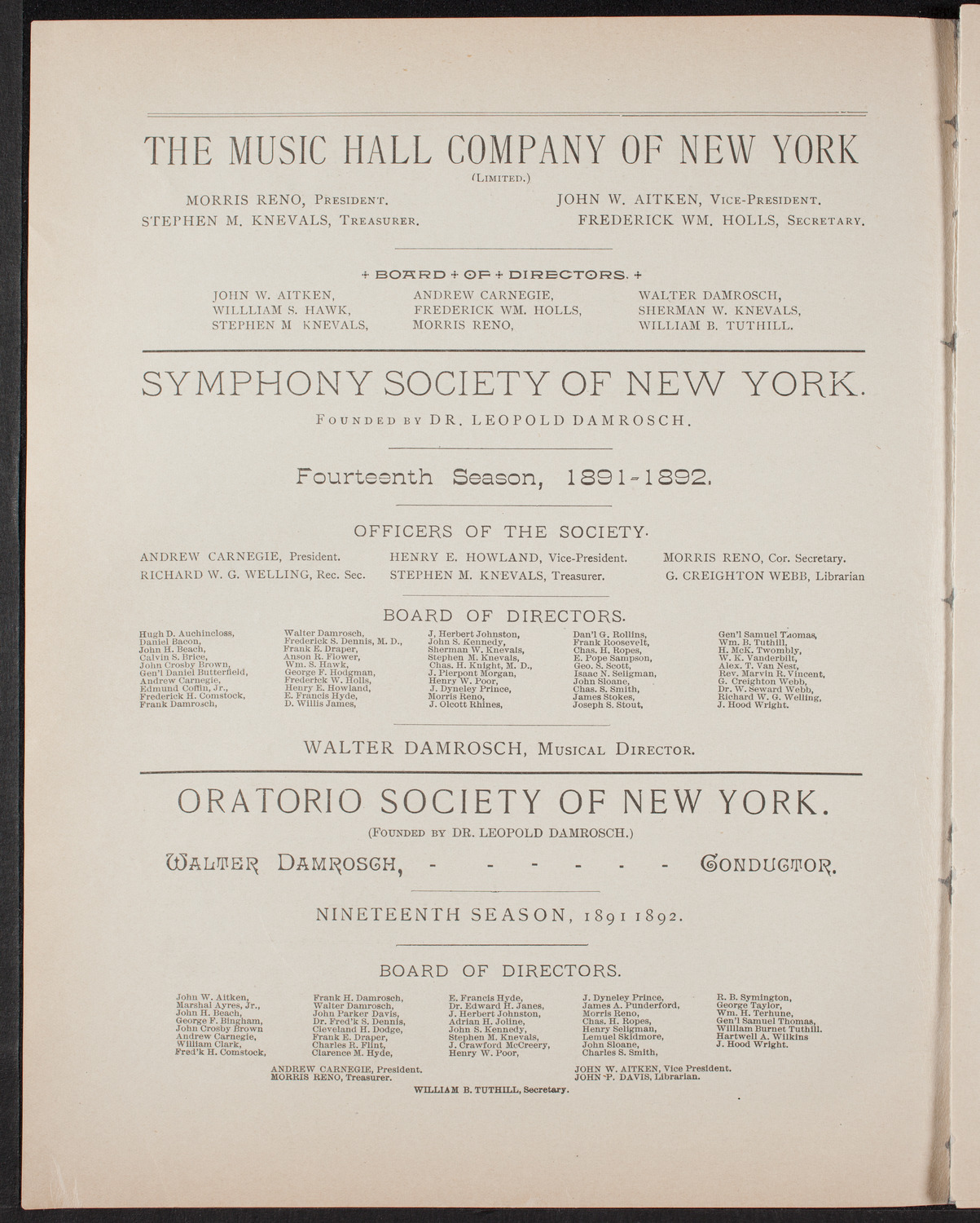 Urania Scientific Theatre, April 25, 1892, program page 2