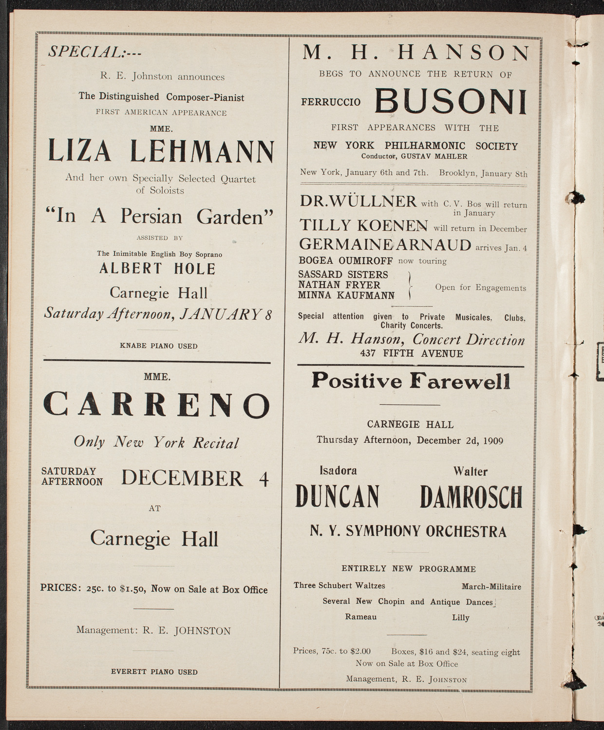 Benefit: St. Mark's Hospital, November 27, 1909, program page 10