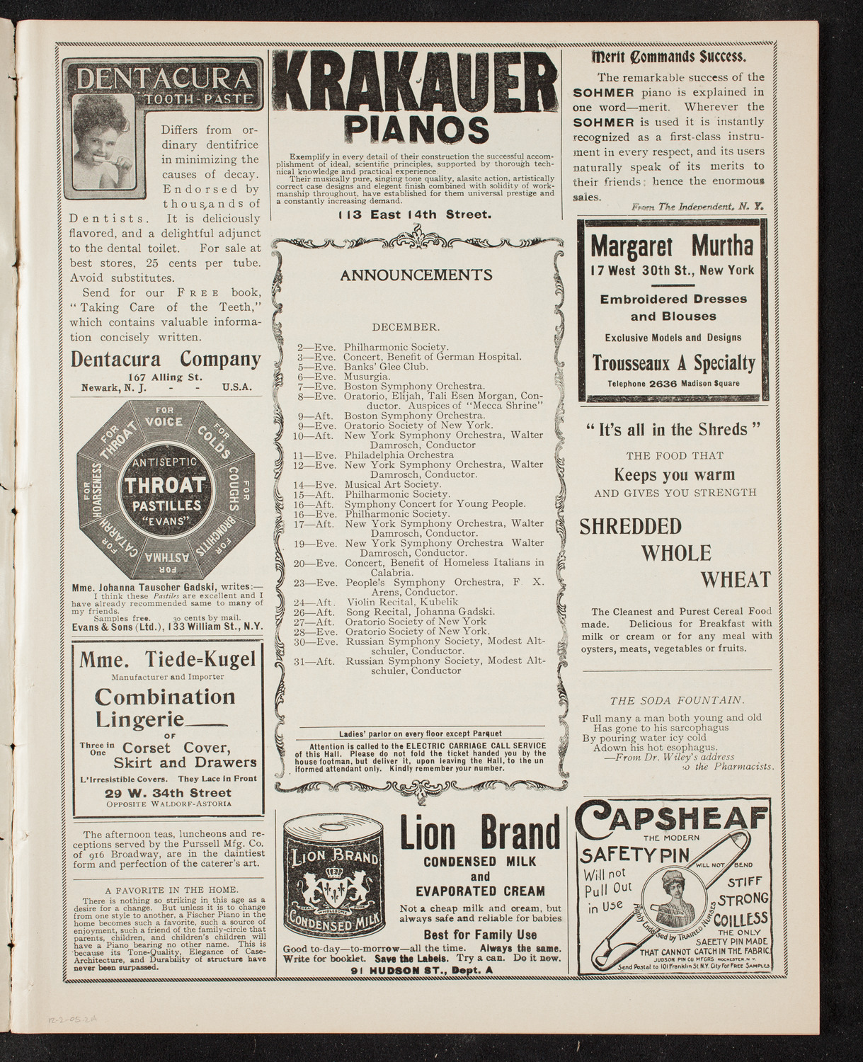 Jan Kubelik, Violin, December 2, 1905, program page 3