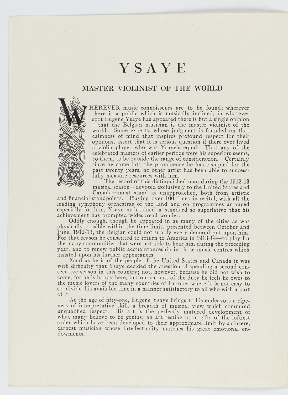 Cancelled Concert: Eugène Ysaÿe, April 18, 1914