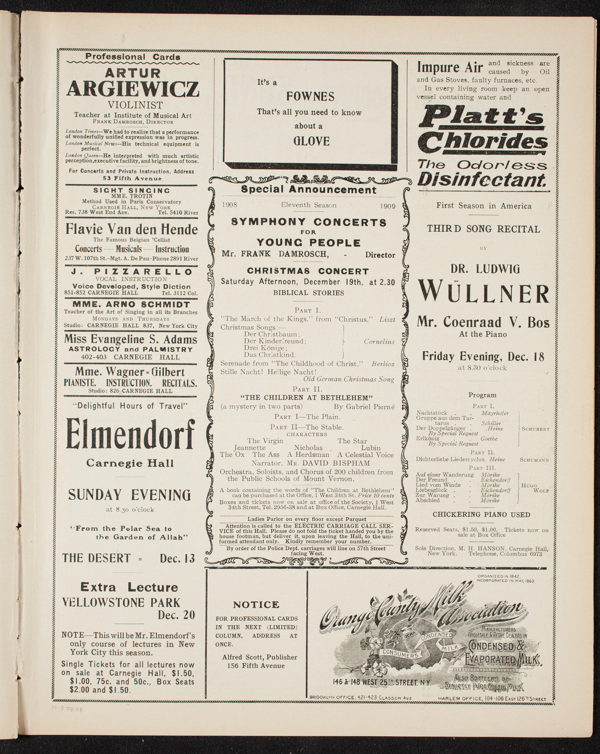New York Symphony Orchestra, December 13, 1908, program page 9