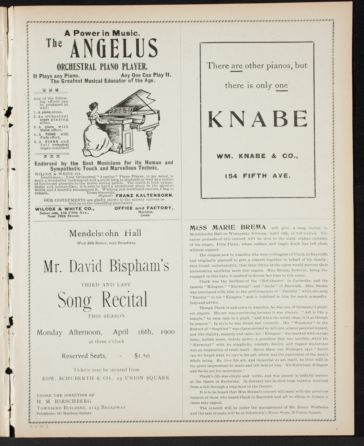 New York Philharmonic, April 6, 1900, program page 7